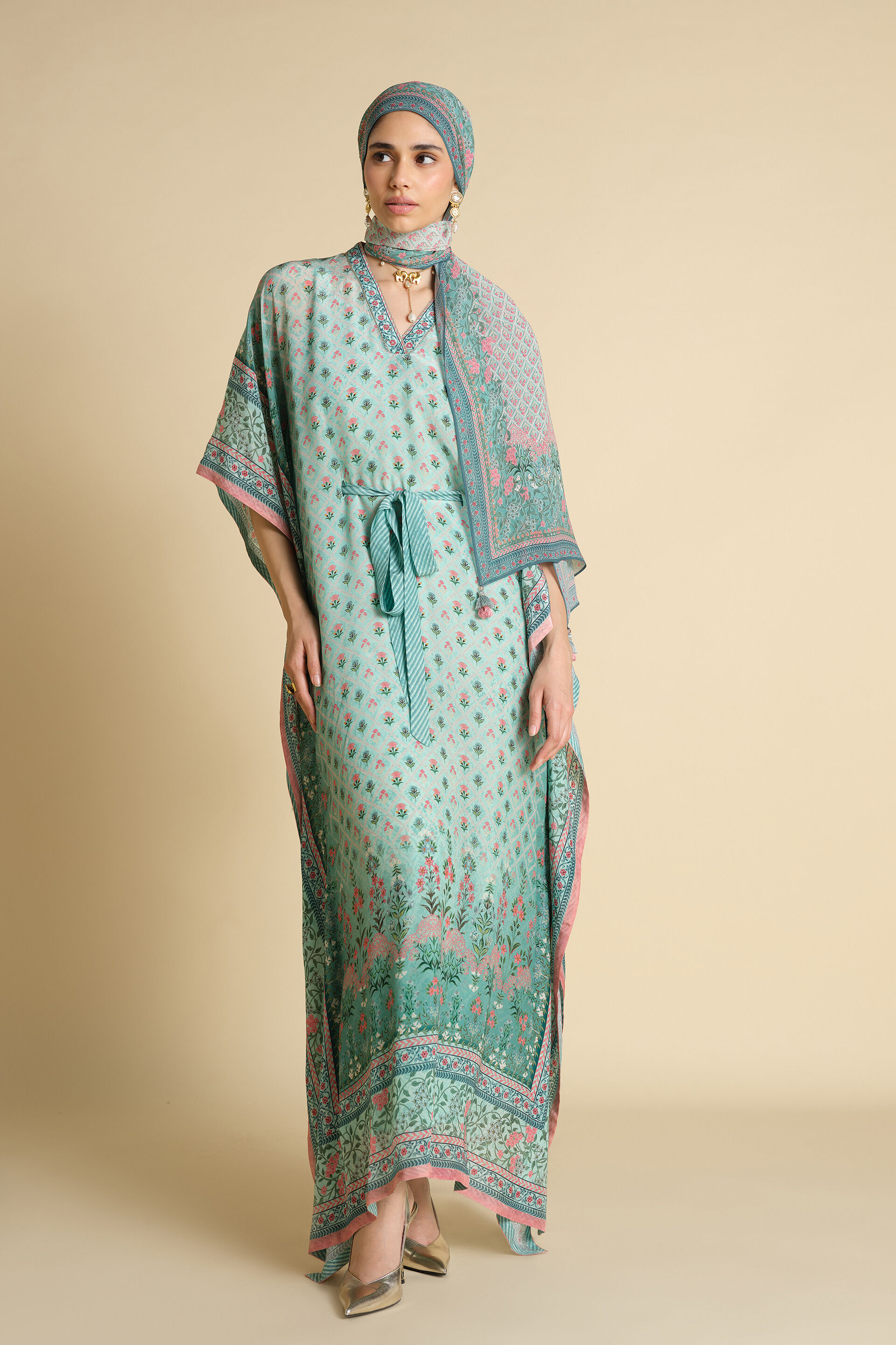 Kirsi Printed Stole - Aqua